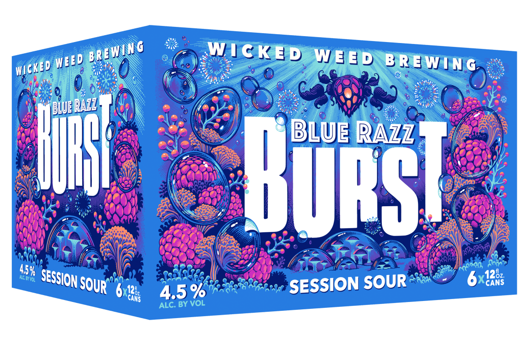 Wicked Weed Blue Razz Burst Session Sour Ale Beer, 6 Pack 12 fl. oz. Cans, 4.5% ABV