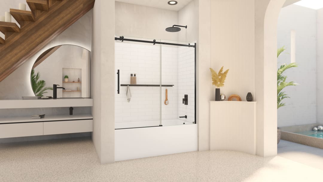 DreamLine Luna 54-58 in. W x 58 in. H Frameless Sliding Tub Door in Matte Black