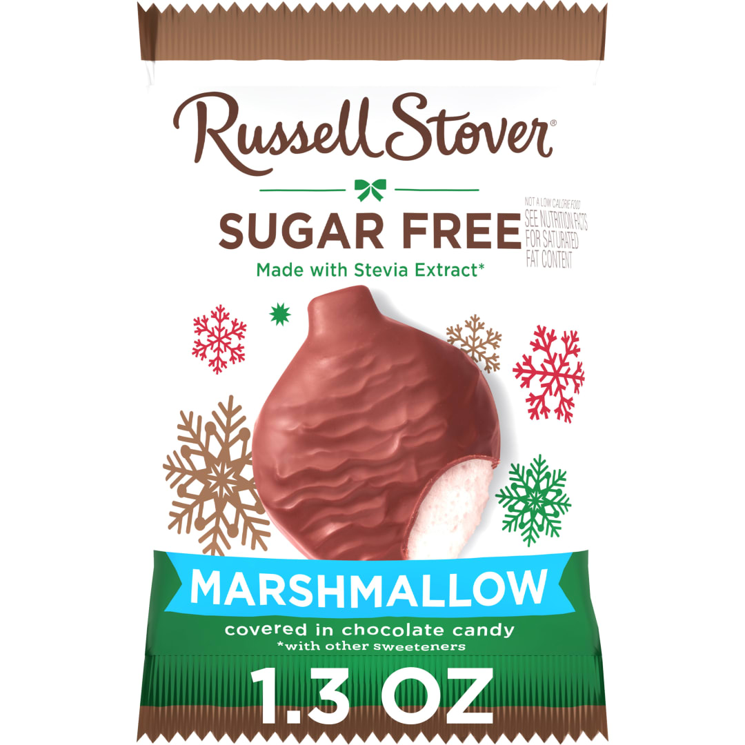 RUSSELL STOVER Christmas Sugar Free Marshmallow Chocolate Candy Ornament, 1.3 oz.