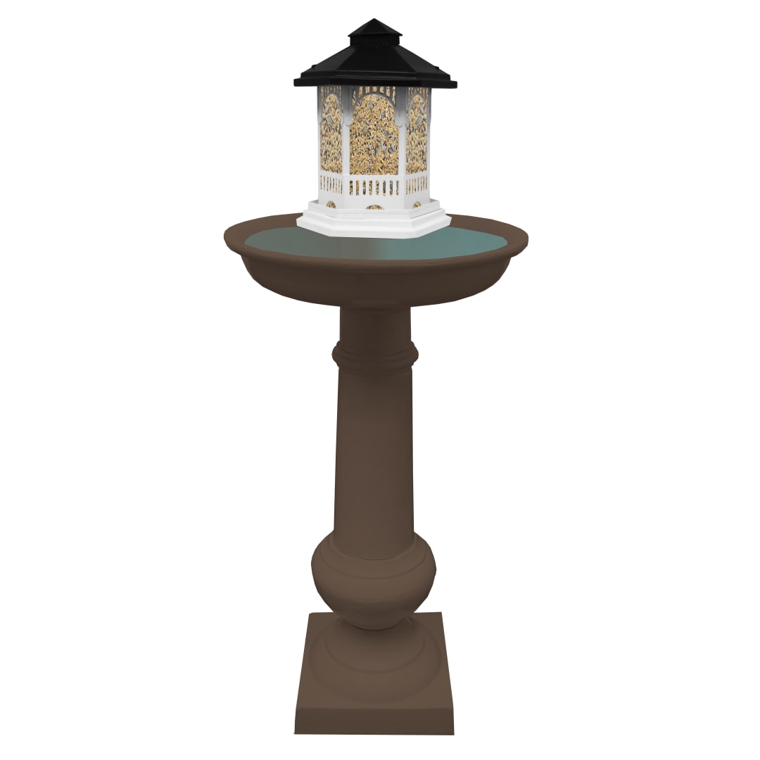 Modern Round Cast Aluminum Metal 40-in Brown Bird Bath and Bird Feeder Combo