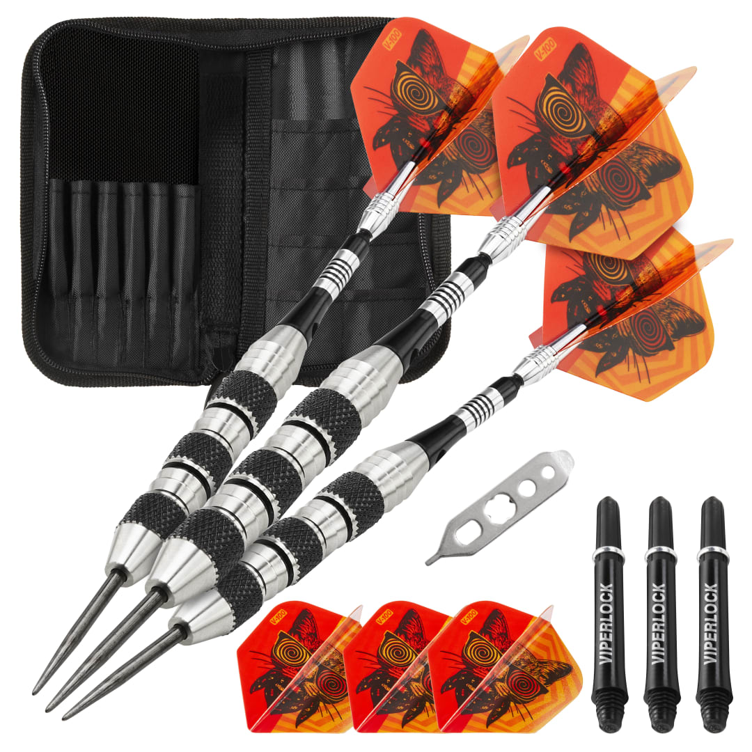 Viper The Freak Steel Tip Darts Knurled and Shark Fin Barrel 22 Grams and Casemaster Deluxe Black Nylon Dart Case