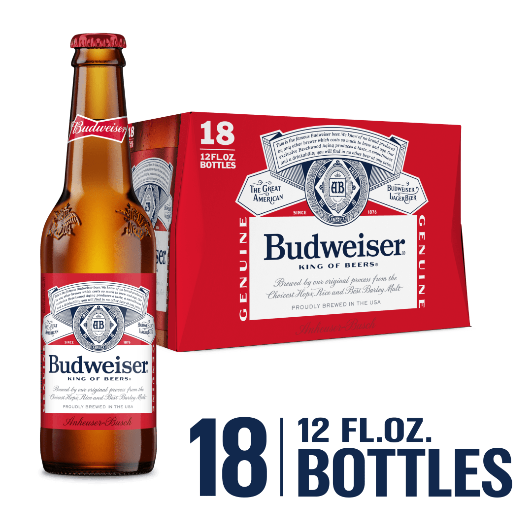 Budweiser Beer, 18 Pack Beer, 12 FL OZ Bottles, 5% ABV