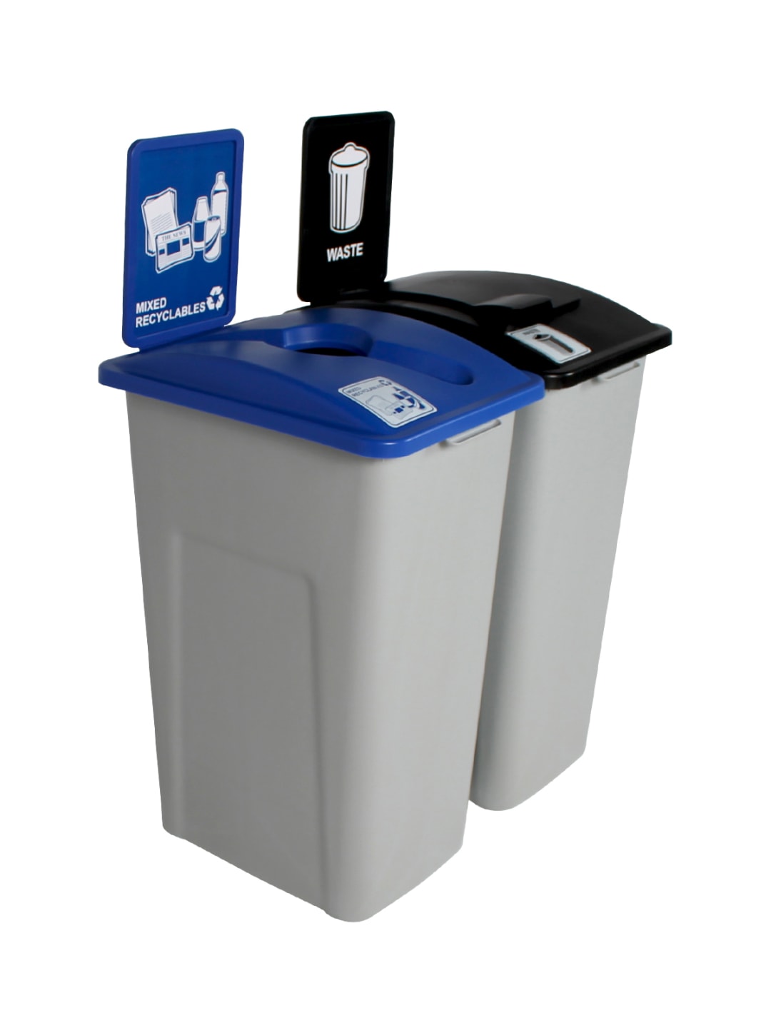 WASTE WATCHER - Double - Kit - Mixed Recyclables-Waste - Mixed-Solid Lift - Grey-Blue-Black