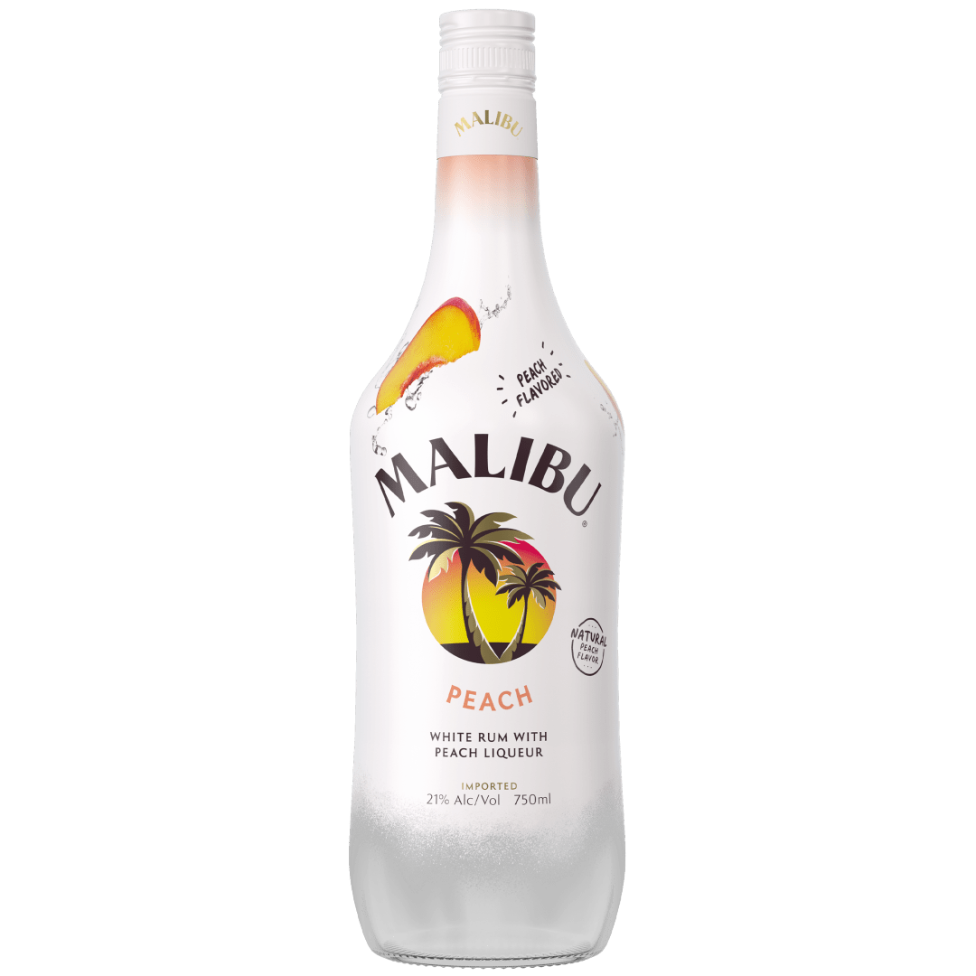 Malibu White Rum with Peach Liqueur, 750 ml Bottle, 42 Proof