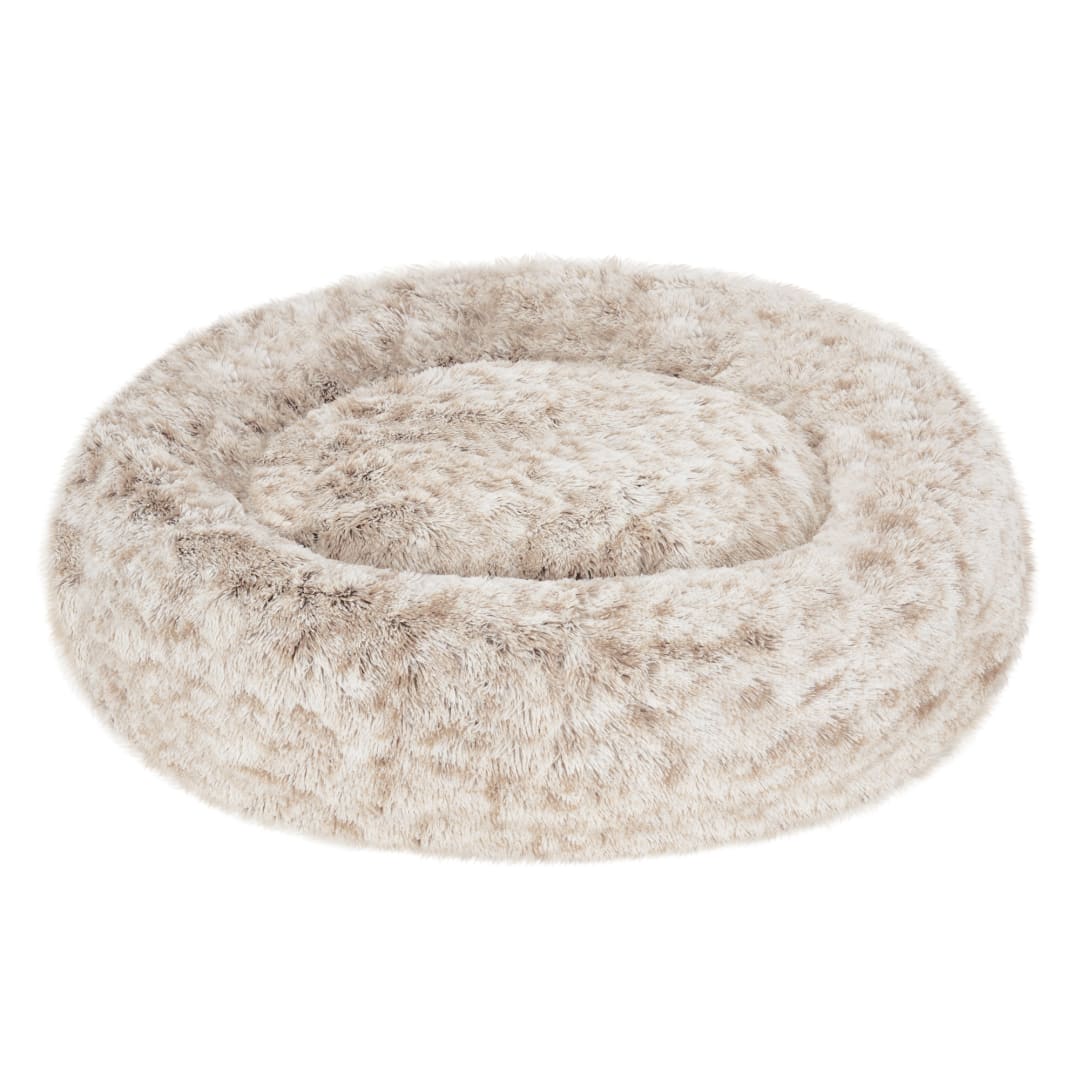 FurHaven Long Fur Calming Cuddler Donut Pet Bed, Driftwood Brown, Jumbo