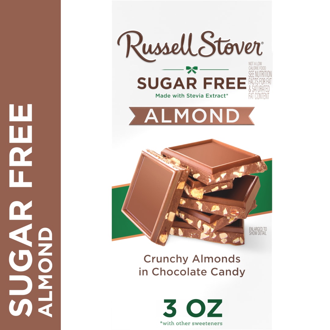 RUSSELL STOVER Sugar Free Almond Chocolate Candy Bar, 3 oz.