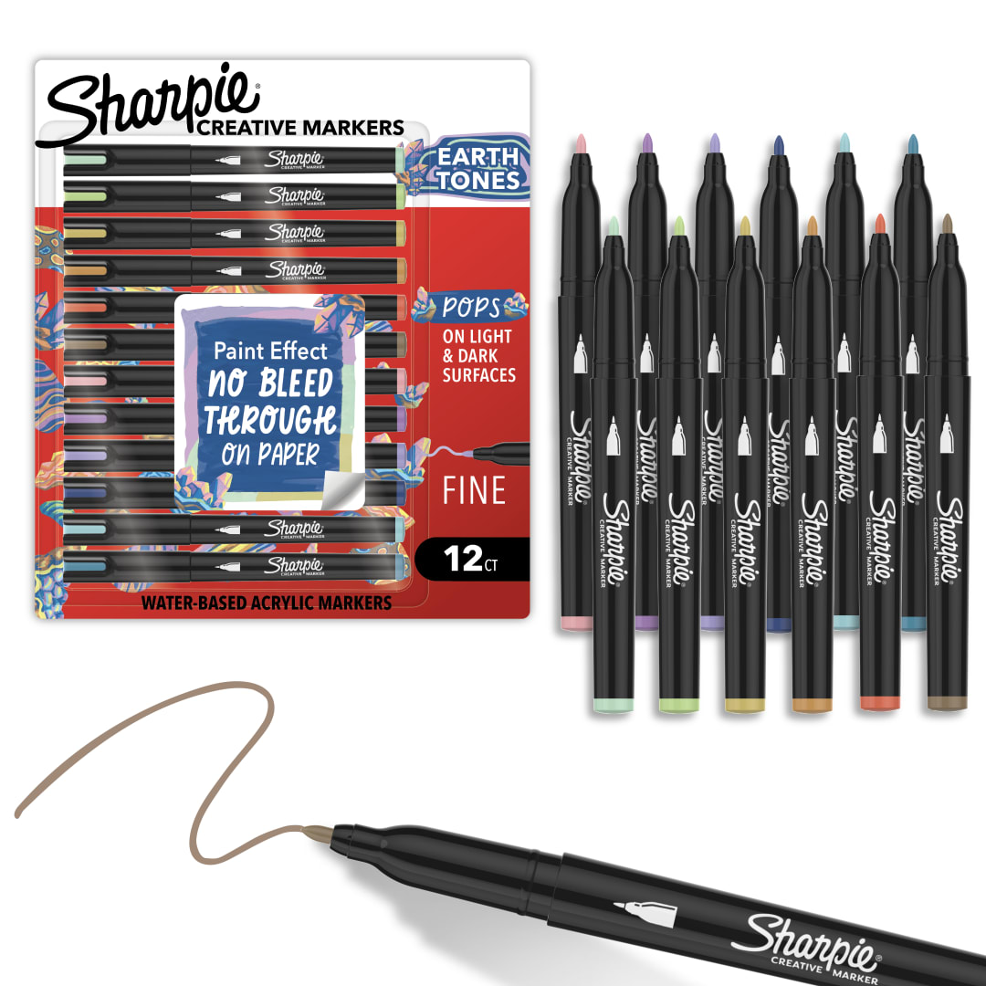 Sharpie Creative Markers, Earth Tones, Water-Based Acrylic Paint Markers, Fine Tip, 5 Count