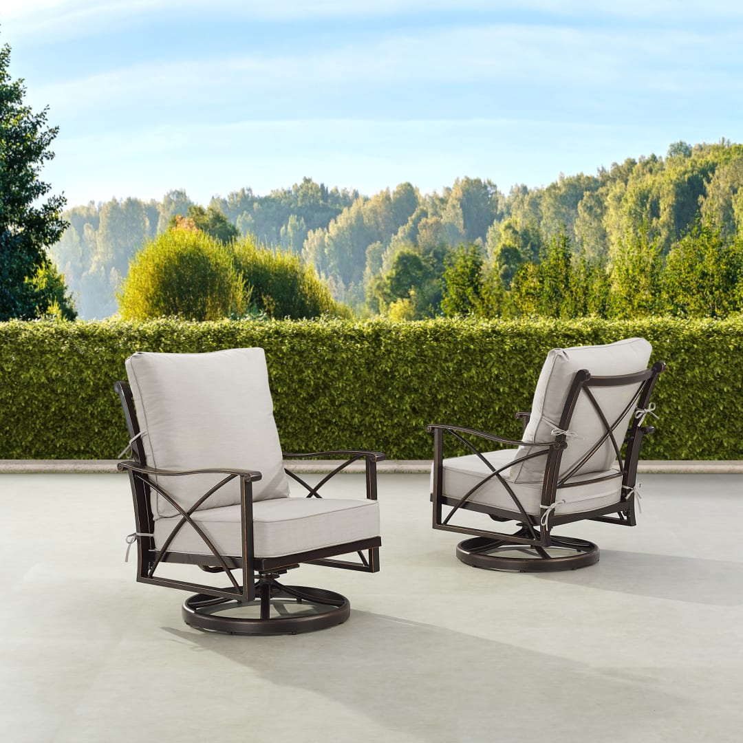 Pair of Black Aluminum Patio Deep Seating Swivel Rocker Club Chairs with Cushions