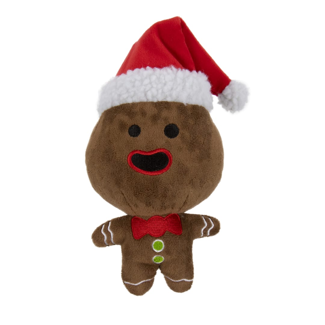 goDog Holiday Action Plush Gingerbread Man, Animated Squeaky Plush Dog Toy, Chew Guard Technology, Brown