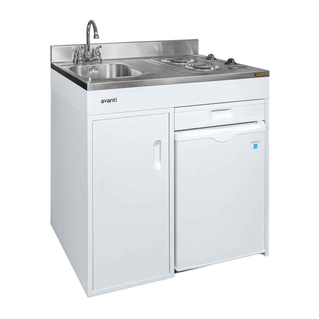 Avanti 36" Compact Miniature Kitchen, Stainless Steel Countertop, in White (CK3616)
