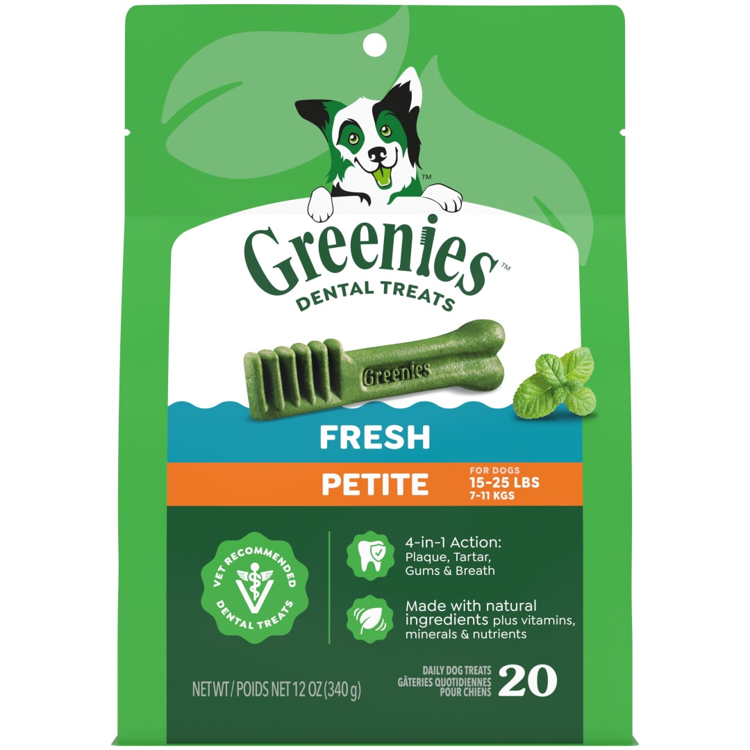 GREENIES Petite Natural Dog Dental Care Chews Oral Health Dog Treats Fresh Flavor, 12 oz. Pack (20 Treats)