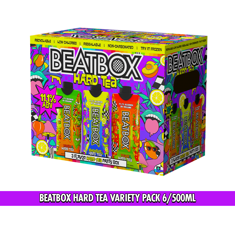 BeatBox Hard Tea Variety Pack Ready-to-Drink Cocktail Party Punch, 11.1% ABV 6/500ml Tetra