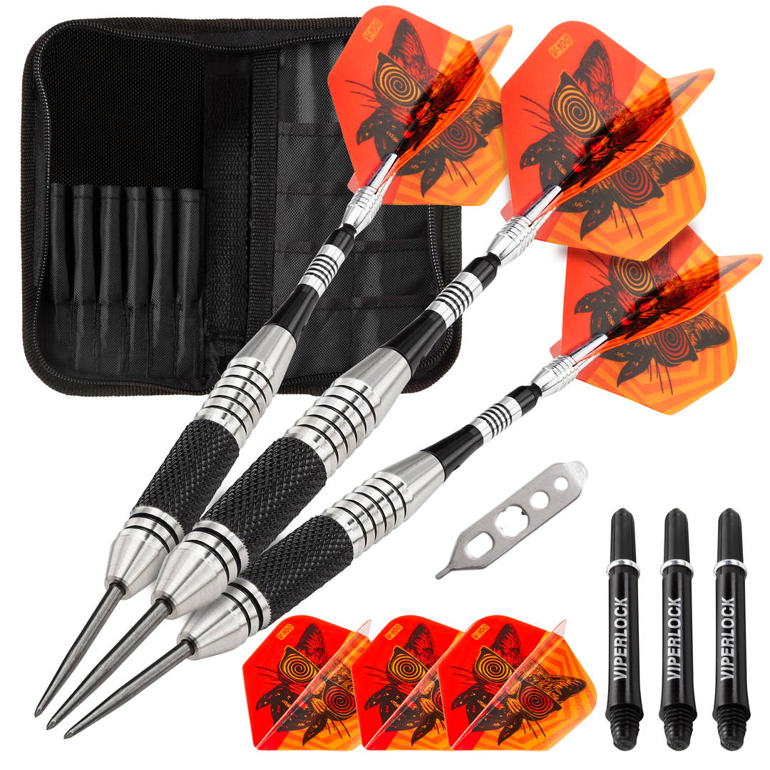Viper The Freak Steel Tip Darts Knurled and Grooved Barrel 22 Grams and Casemaster Deluxe Black Nylon Dart Case