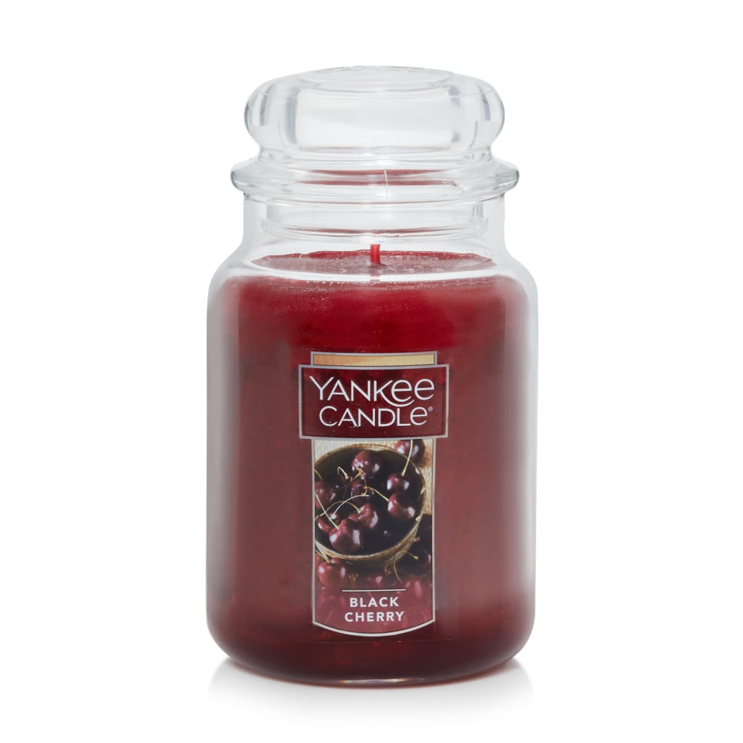 22oz Black Cherry Large Jar Candle: Yankee Candle, Harvest Spice Scent, Paraffin Wax, Glass Container, 150hr Burn Time