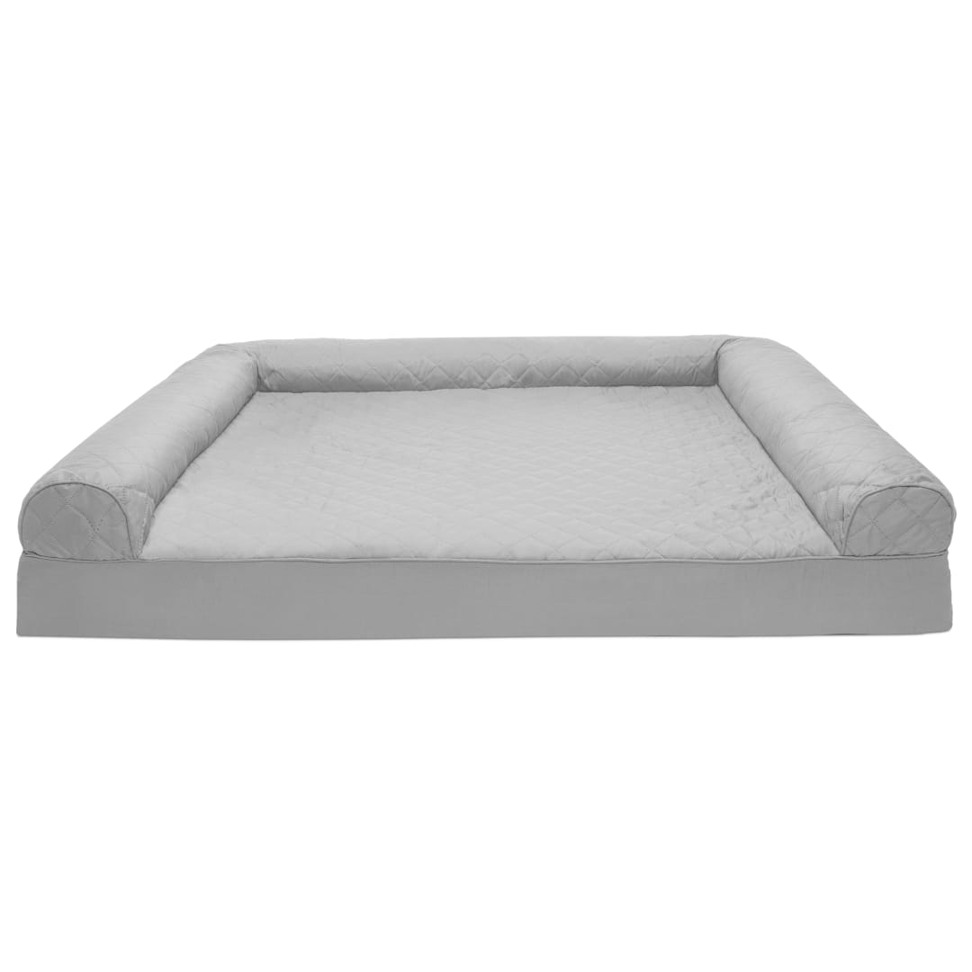FurHaven Classic Sofa Orthopedic Dog Bed For Large Dogs, Solid Orthopedic Foam Slab for Joint Support, Removable Washable Cover, Jumbo Plus/XXL, Quilted Sofa, Silver Gray