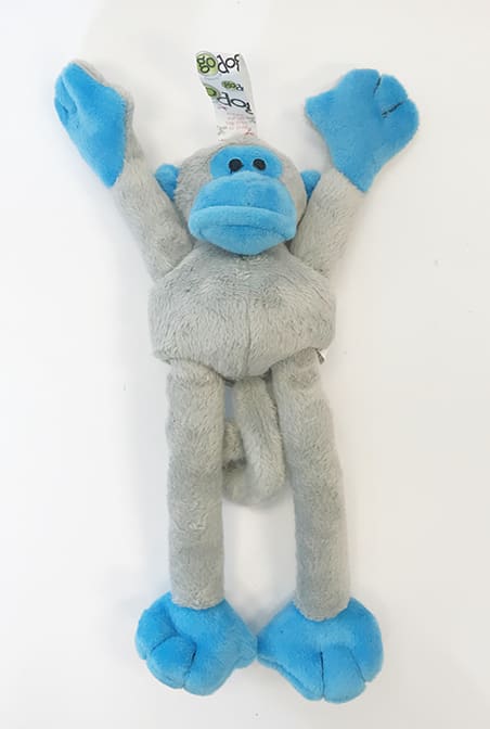 goDog Crazy Tugs Monkeys Squeaky Plush Dog Toy With Chew Guard Technology, Blue, Large