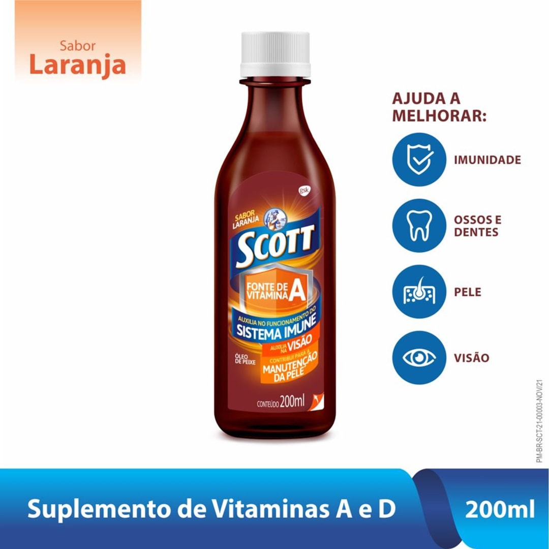 Scott Suplemento alimentar em emulsão de Vitaminas A e D Sabor Laranja Frasco com 200ml