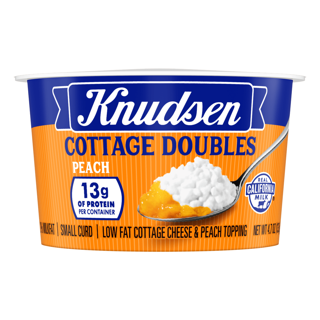 Knudsen's Cottage Cheese Doubles With Peach, Lowfat 2% Milkfat, 4.7 oz Cup, 12g of Protein Per Serving