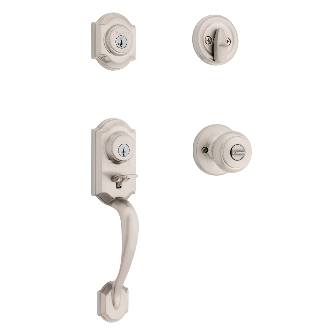 Montara Double Cylinder Full Handleset with Cove Interior in Satin Nickel with Mircoban Protection