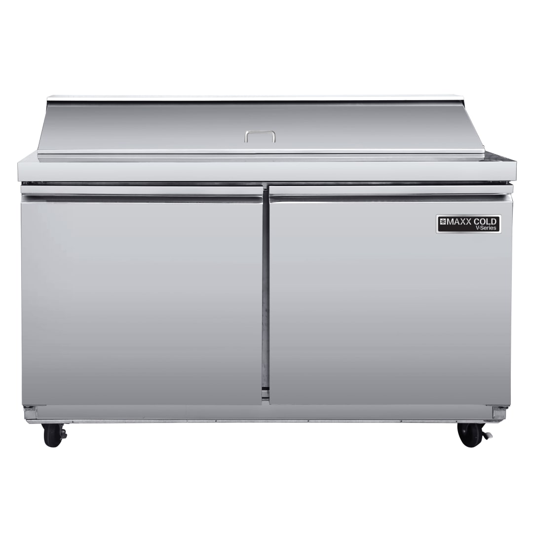 Maxx Cold V-Series 2 Door Refrigerated Sandwich and Salad Prep Station, 48"W, 13.2 cu ft, in Stainless Steel (MVR48SHC)