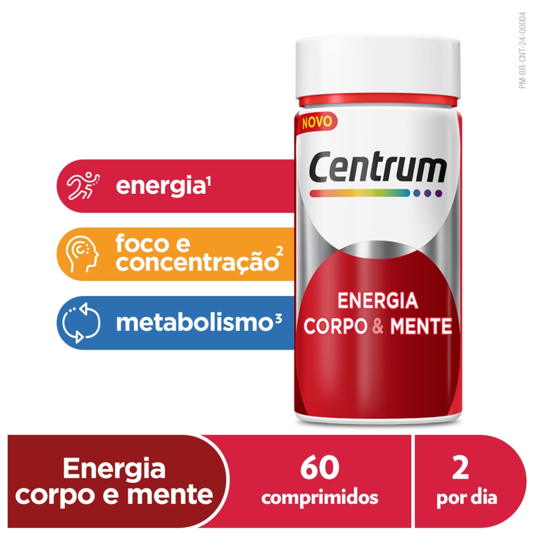 Centrum Multivitamínico Energia Corpo & Mente com Cafeína, 60 Cápsulas