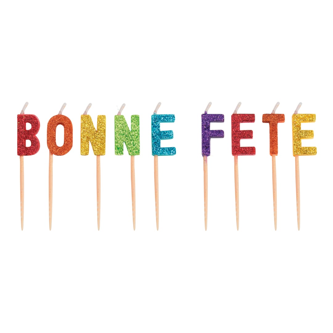 Rainbow Glitter Bonne Fête Pick Candles