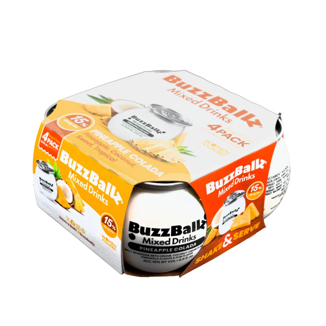 BuzzBallz Pinneapple Colada Malt Cocktails 4 Pack 6.5fl oz Shot Cups 30 Proof
