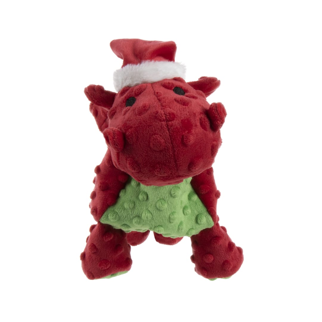 goDog Holiday Dragons Squeaky Plush Dog Toy, Chew Guard Technology, Red, Large