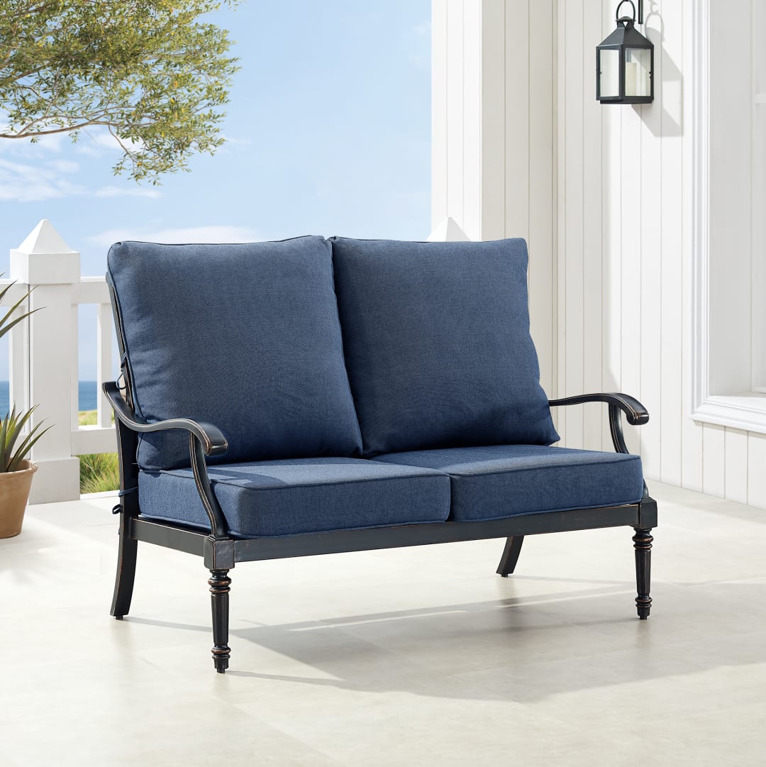 Black Aluminum Patio Deep Seating Loveseat with Cushions
