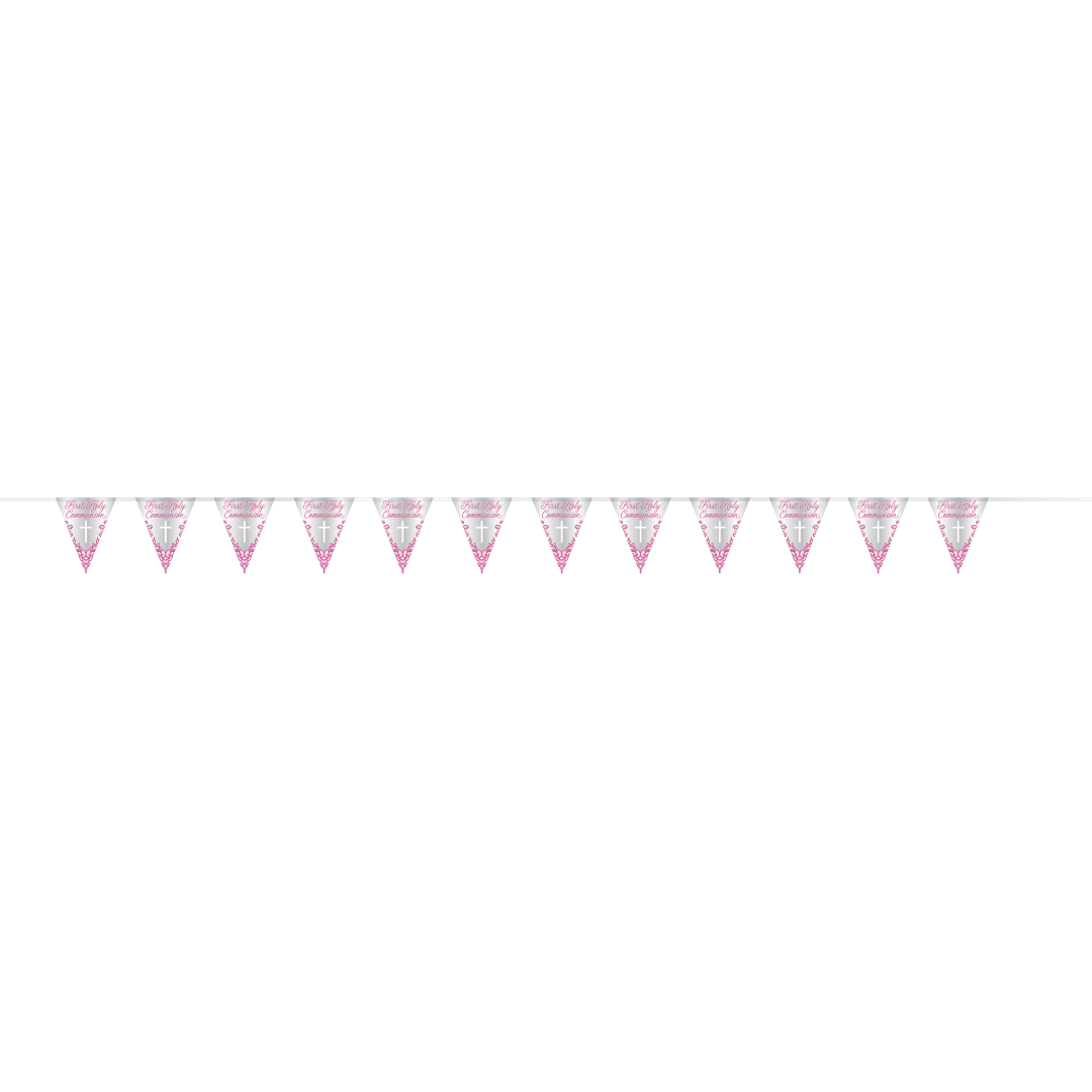 Fancy Pink Cross First Holy Communion Foil Flag Banner, 9ft