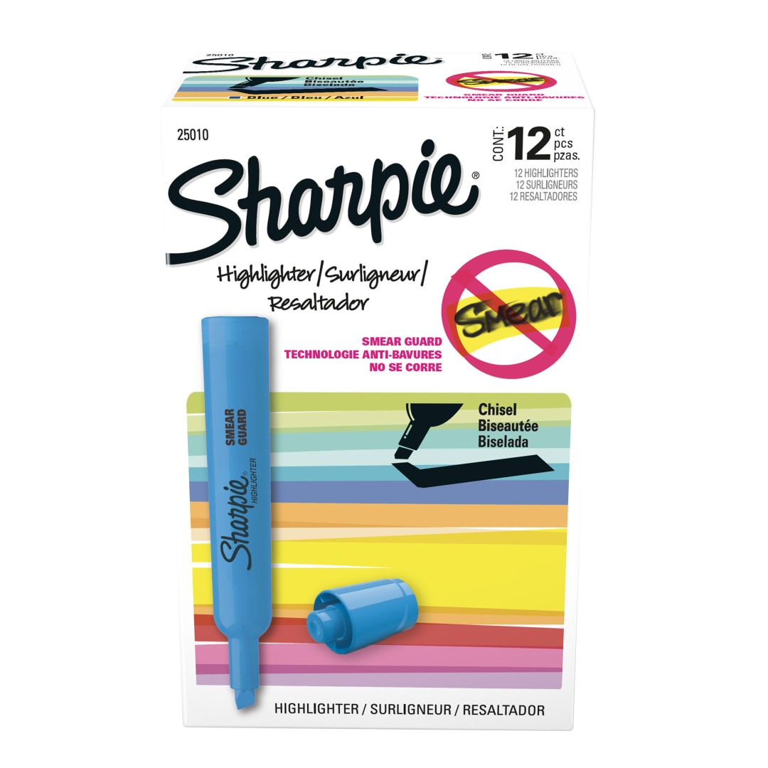Sharpie Tank Highlighters, Chisel Tip, Blue, 12 Count