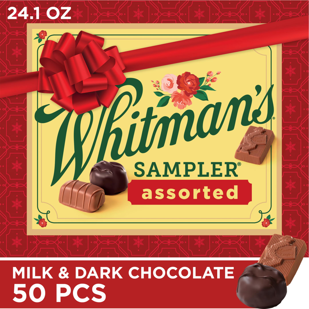 WHITMAN'S SAMPLER Christmas Assorted Milk & Dark Chocolate Candy Sampler Gift Box, 24.1 oz.