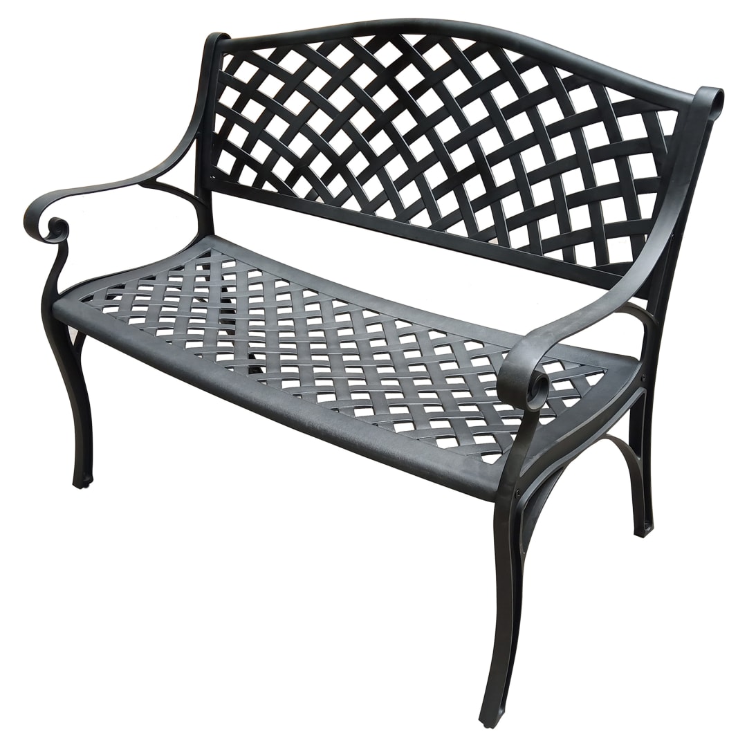 Outdoor Aluminum Modern Black Patio Bench Loveseat