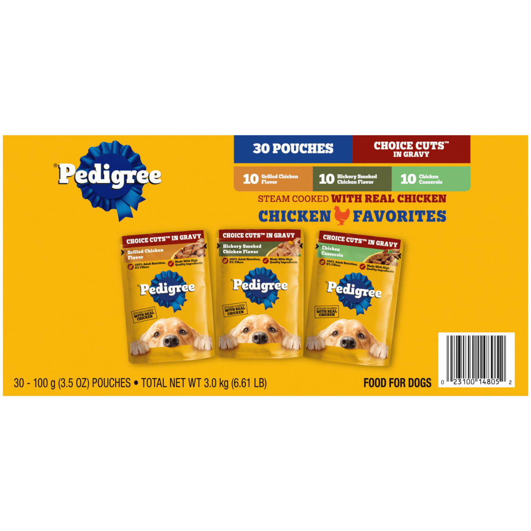 Pedigree Choice Cuts In Gravy Adult Soft Wet Dog Food Variety Pack, 3.5 oz. Pouches (30 Pack)