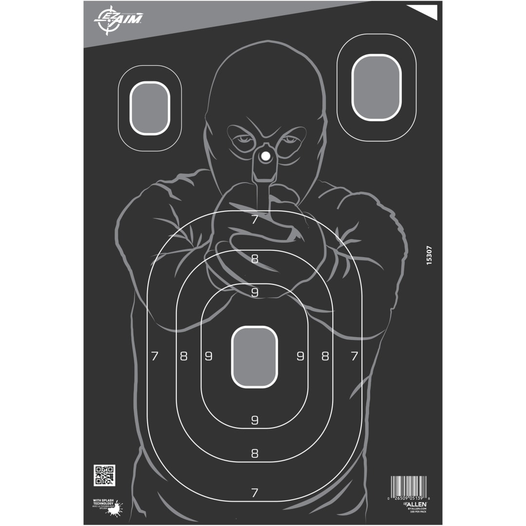 EZ Aim® Reactive Paper Shooting Targets, Silhouette, 12.5"W x 18.25"H, 100-Pack, Black/Gray