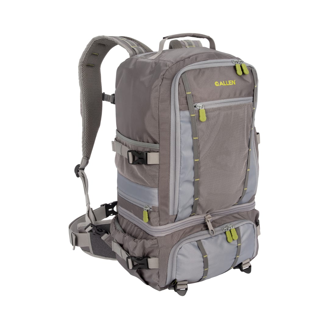Allen Company Fryingpan River Convertible Fishing Pack, Full Backpack 12"L x 7.5"W x 21"H, 30 liters, Gray/Lime