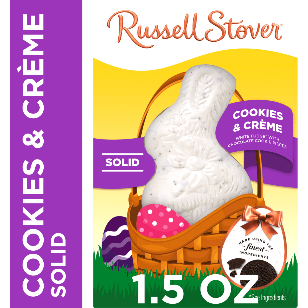 RUSSELL STOVER Easter Bunny Solid Cookies &amp; Crème Chocolate Candy Rabbit, 1.5 oz.