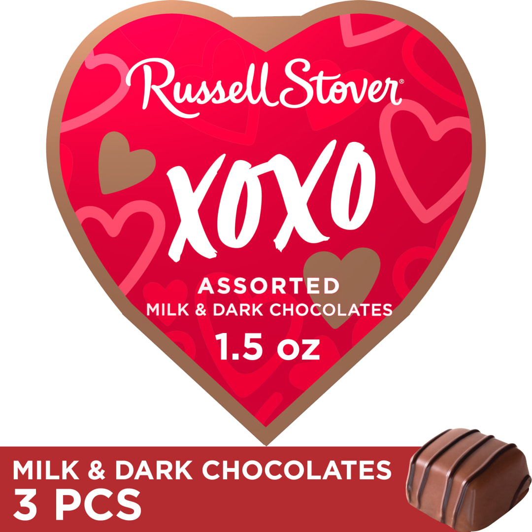 RUSSELL STOVER Valentine's Day Happy Heart Day Assorted Chocolate Candy Gift Box, 1.5 oz.