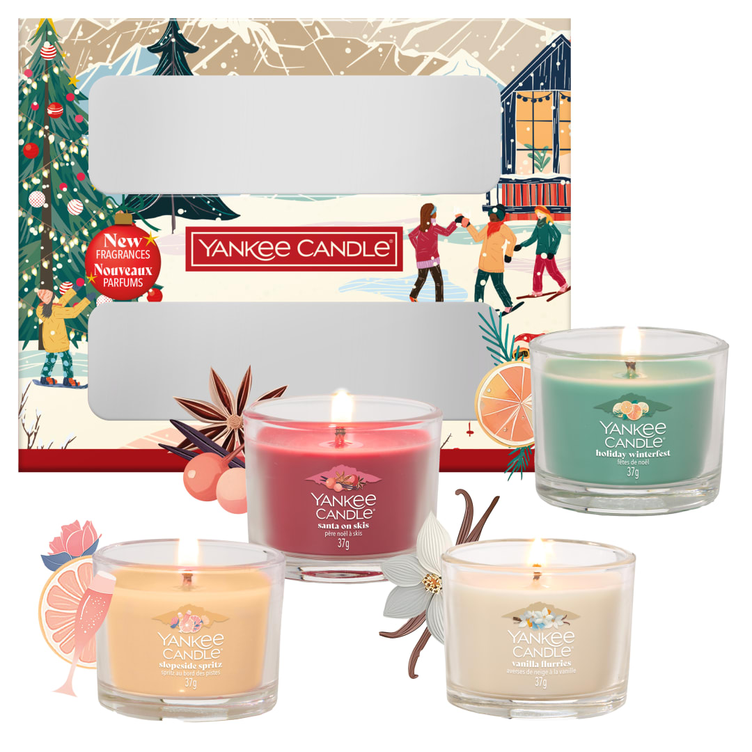 Yankee Candle Set de regalo de velas aromáticas navideñas | 4 mini velas votivas rellenas | Colección Après Ski | Regalos navideños perfectos para mujeres
