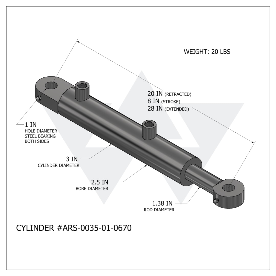 Wastebuilt® Replacement for Ariozan Refuse Systems Grip/Dump Cylinder (2.5" X 1.38" X 8")