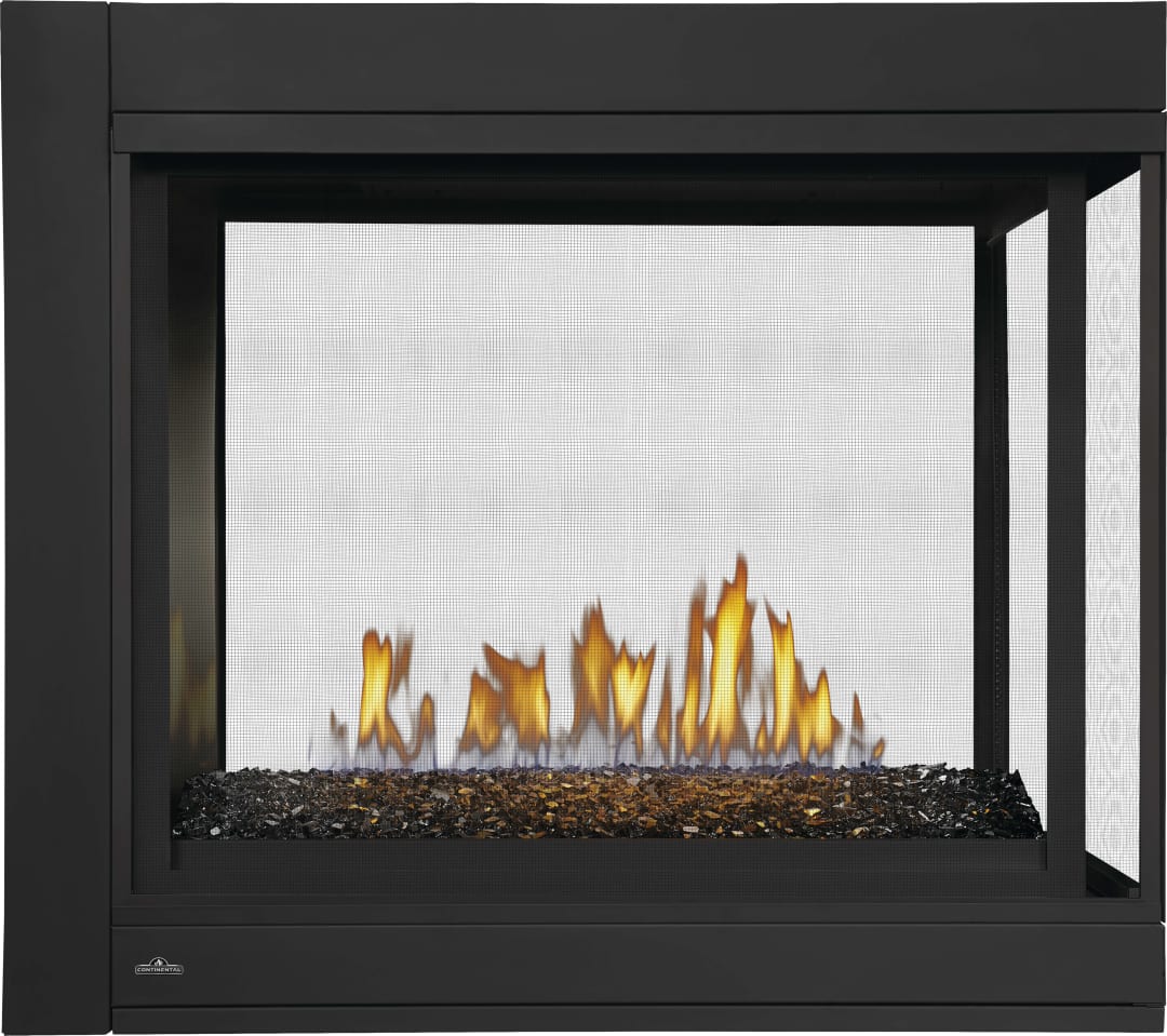 CBHD4 Foyer à Évactuation Directe à 3 faces avec braises de verre, Gaz Naturel, Allumage électronique alternatif