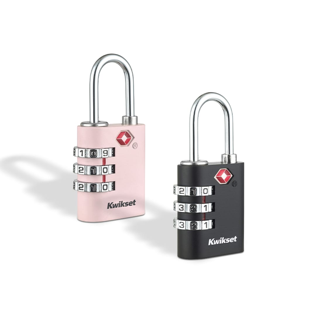 Kwikset TSA Approved Combination Luggage Lock, 3-Digit, Round Body, 1-3/16 in Body, 2 Pack, Black