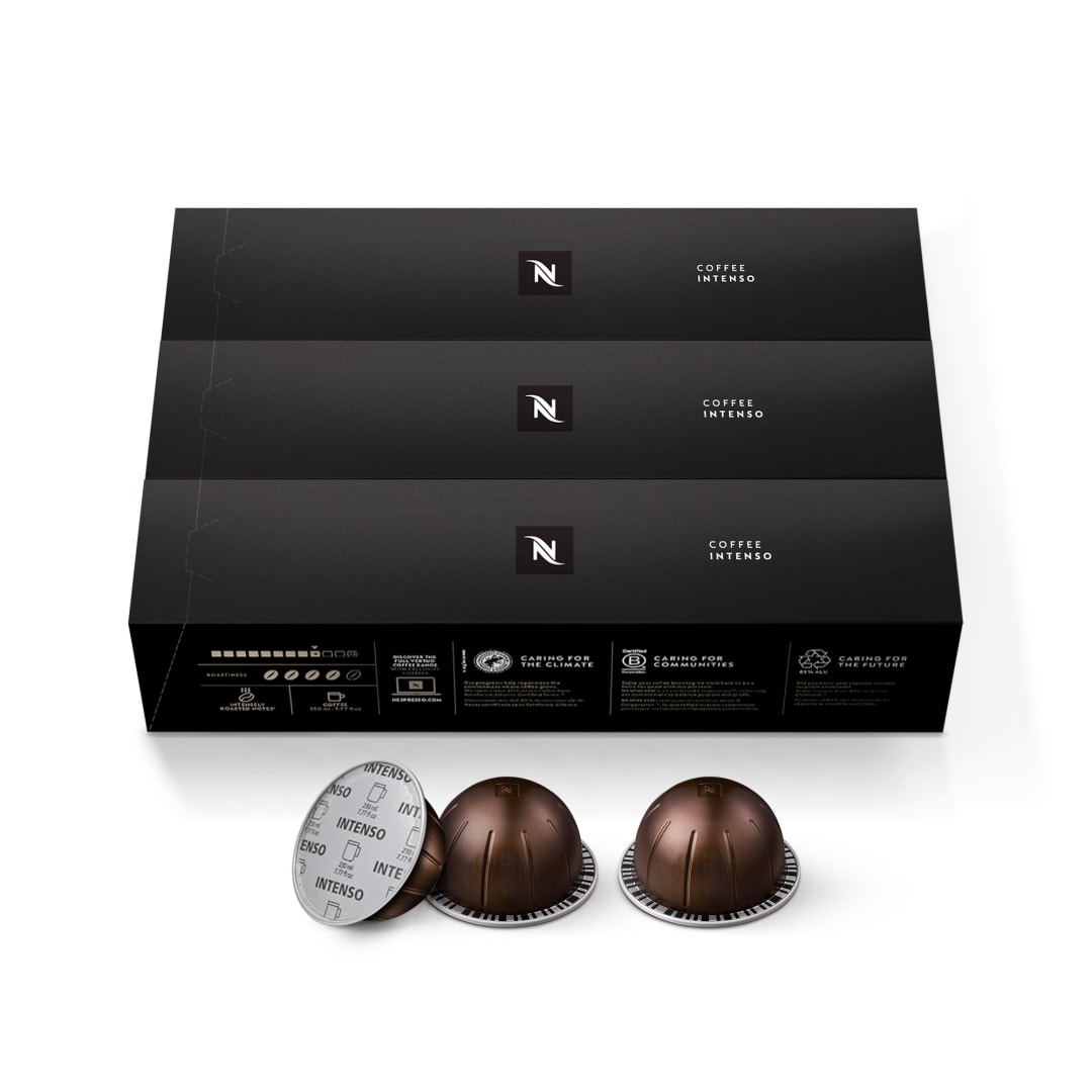 Nespresso Capsules Vertuo, Intenso, Dark Roast Coffee, 30 Count Coffee Pods