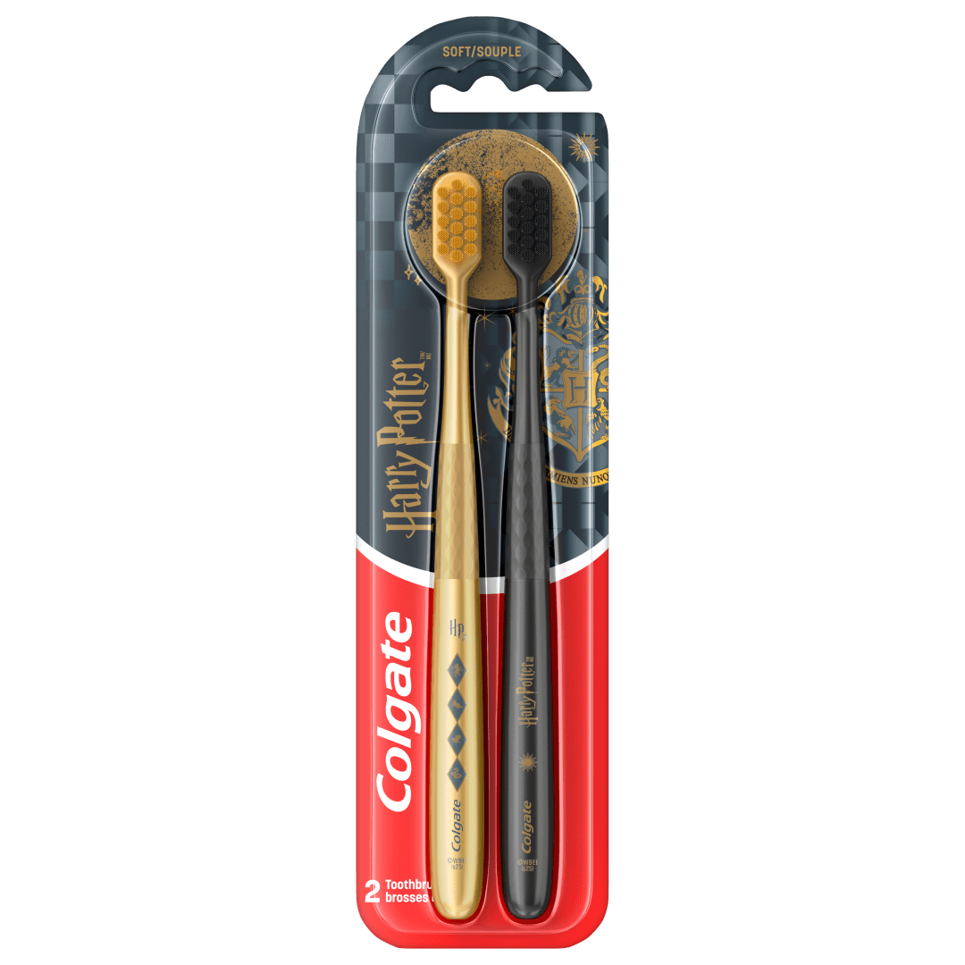 Colgate Harry Potter Soft Bristled Adult Toothbrushes, Gold and Black, 2 Count