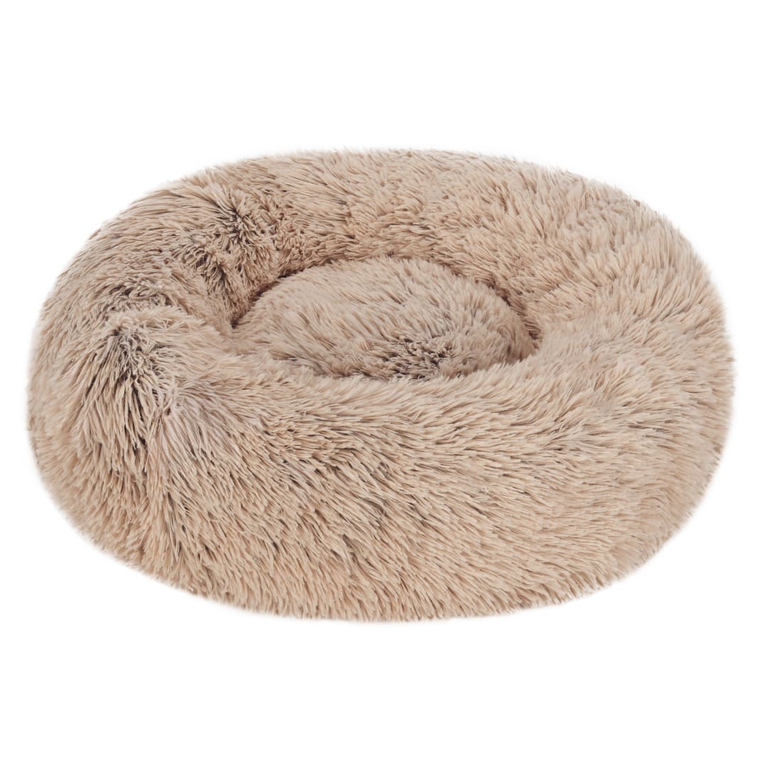FurHaven Long Fur Calming Cuddler Donut Pet Bed, Taupe, Extra Small