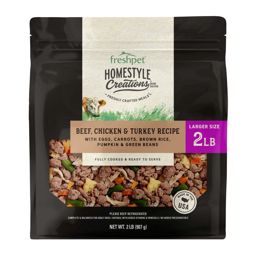 Freshpet Homestyle Creations Beef, Chicken & Turkey with Brown Rice & Veggies Fresh Dog Food, 2lb