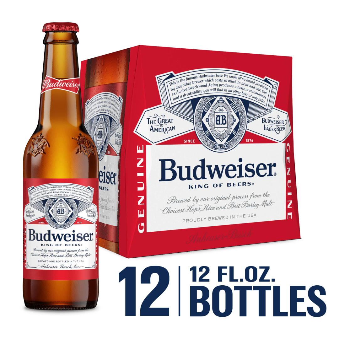 Budweiser Beer, 12 Pack Beer, 12 FL OZ Bottles, 5% ABV