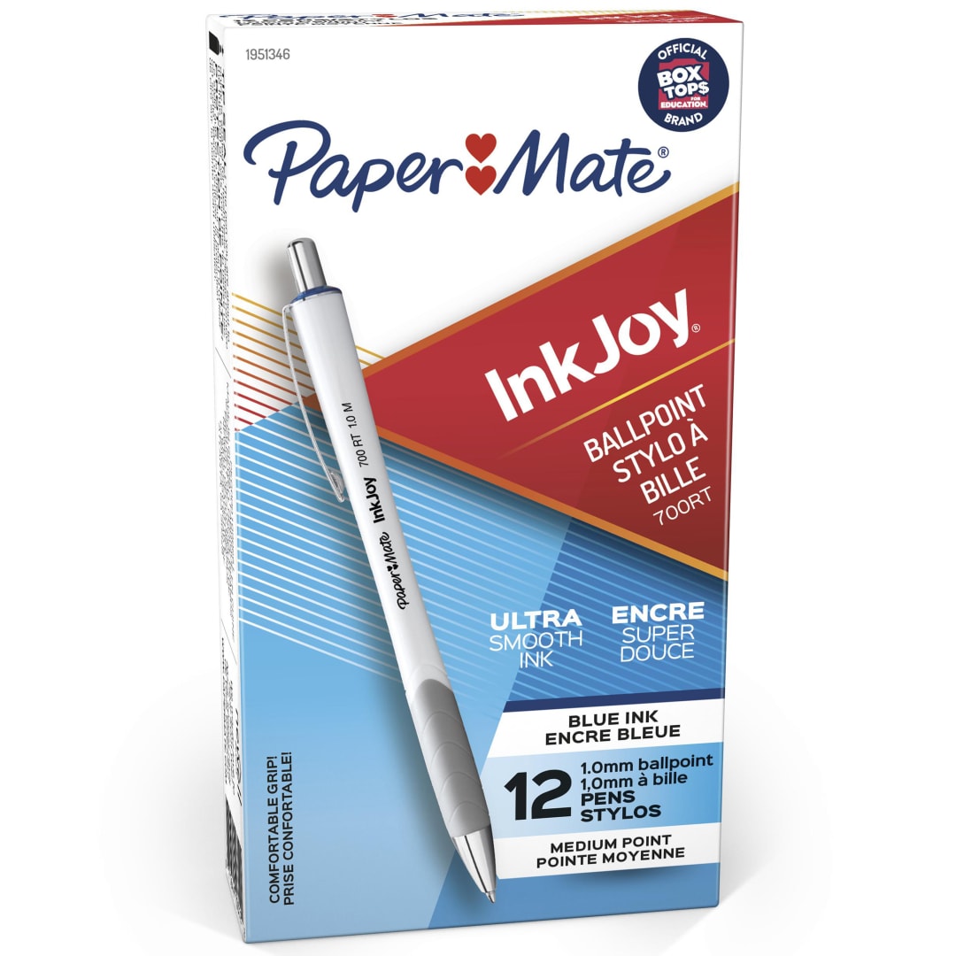 Paper Mate® InkJoy® 700RT Retractable Ballpoint Pens, Medium Point, White Barrel, Blue Ink, 12 Count