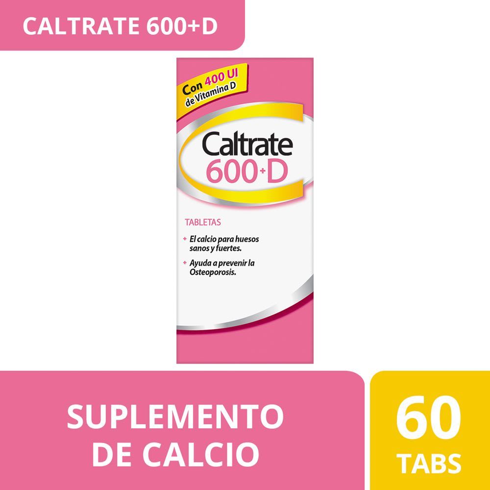 Caltrate Suplemento de Calcio 600 +D 600mg / 400 UI Frasco con 60 tabletas