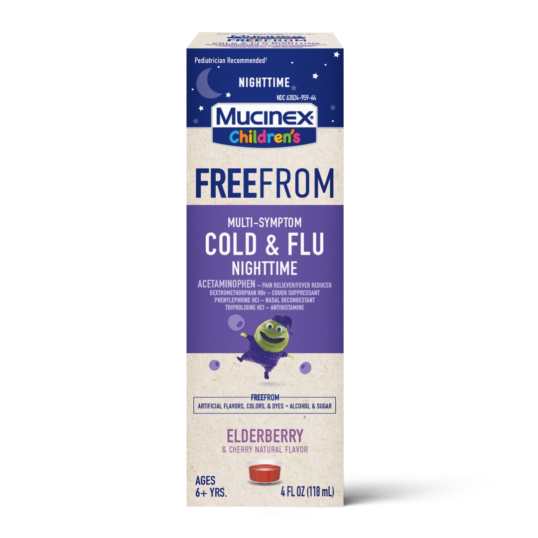 MUCINEX® Children`s Liquid - Free From Multi-Symptom Cold & Flu Nighttime 6/4 oz.